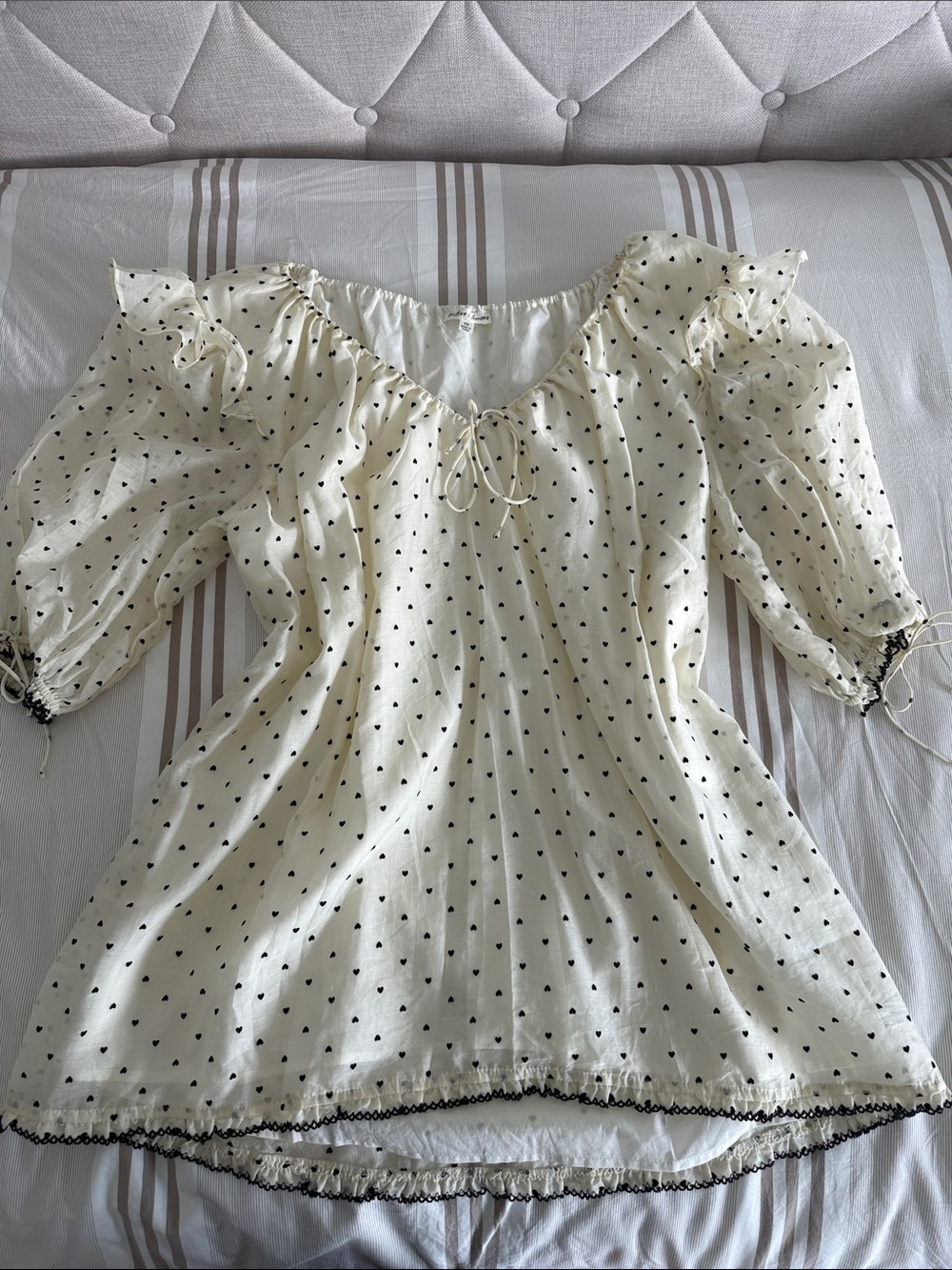 For Love & Lemons Cream Mini Dress with Velvet Black Hearts